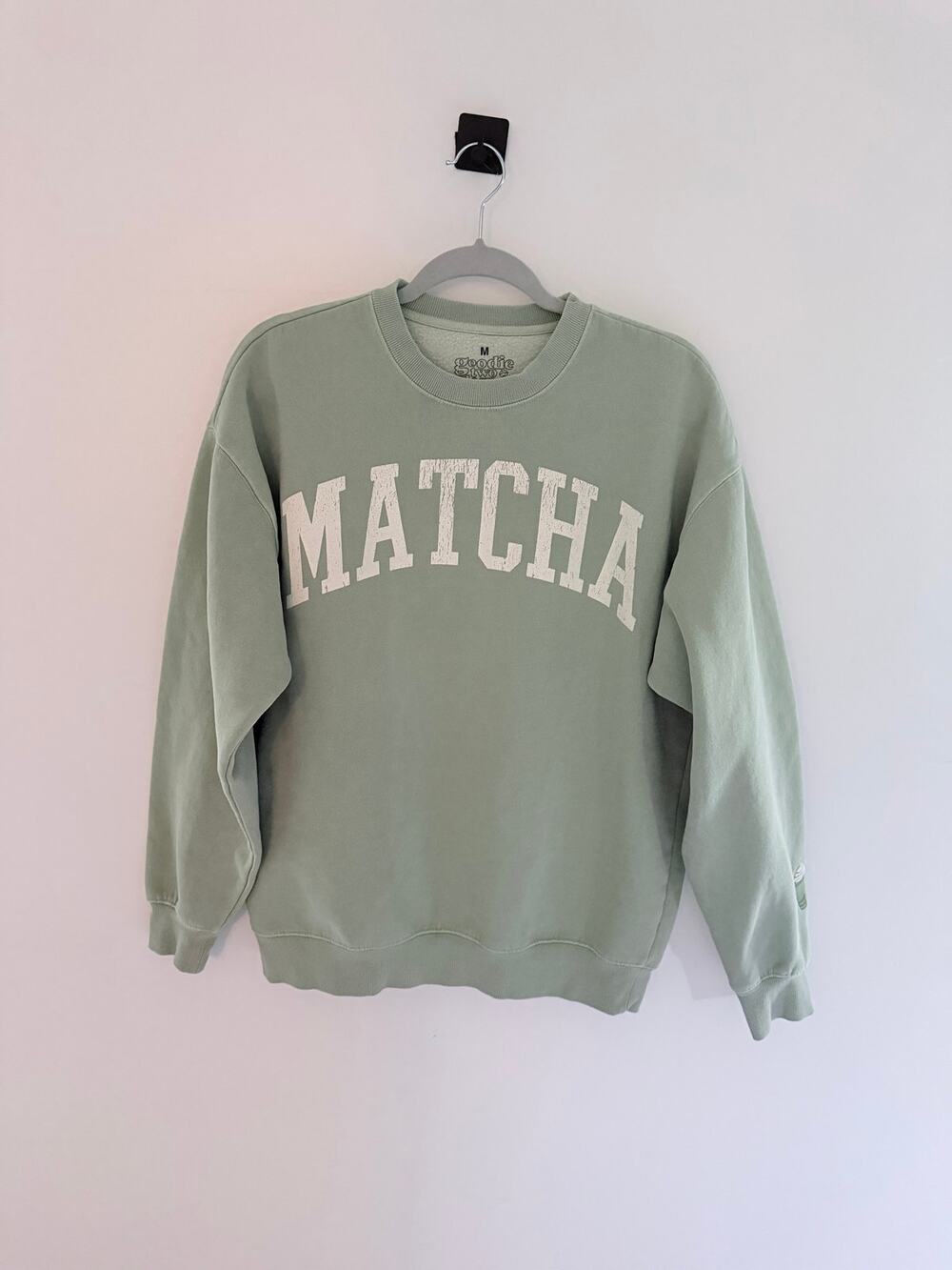 Goodie Two Sleeves Light Green "MATCHA" Collegiate Embroidered Crewneck-Size M